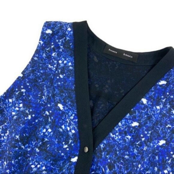 Proenza Schouler Silk Snap Front Sleeveless Blouse Blue and Black - Picture 4 of 7